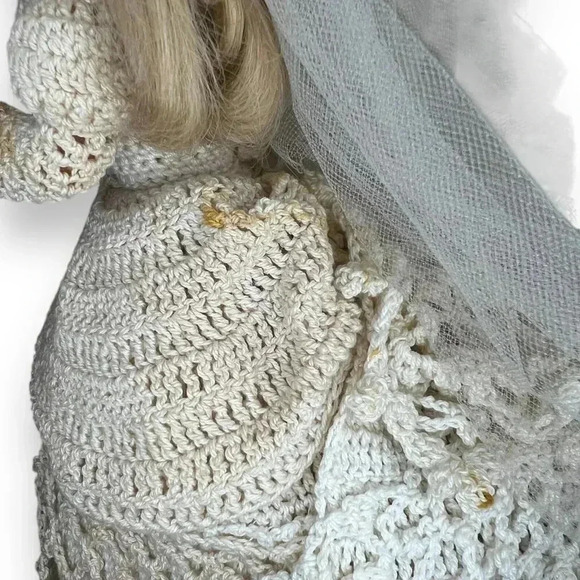 VINTAGE 60s 1966 BARBIE Doll BRIDE CROCHET KNIT Wedding Gown DRESS Mattel Inc - Picture 6 of 14